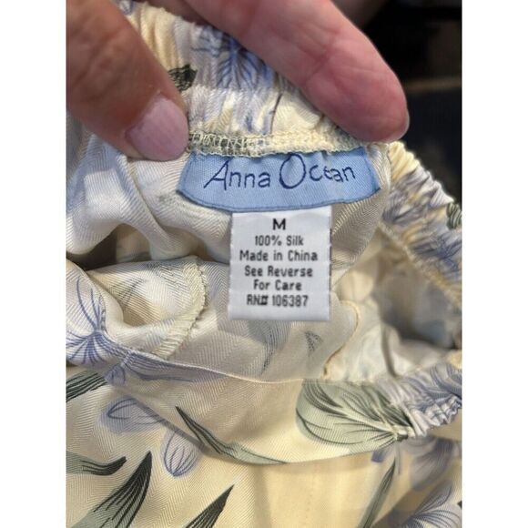 Anna Ocean 100% Silk Lightweight Elastic Waist Pockets Floral Pants Medium - Picture 3 of 4